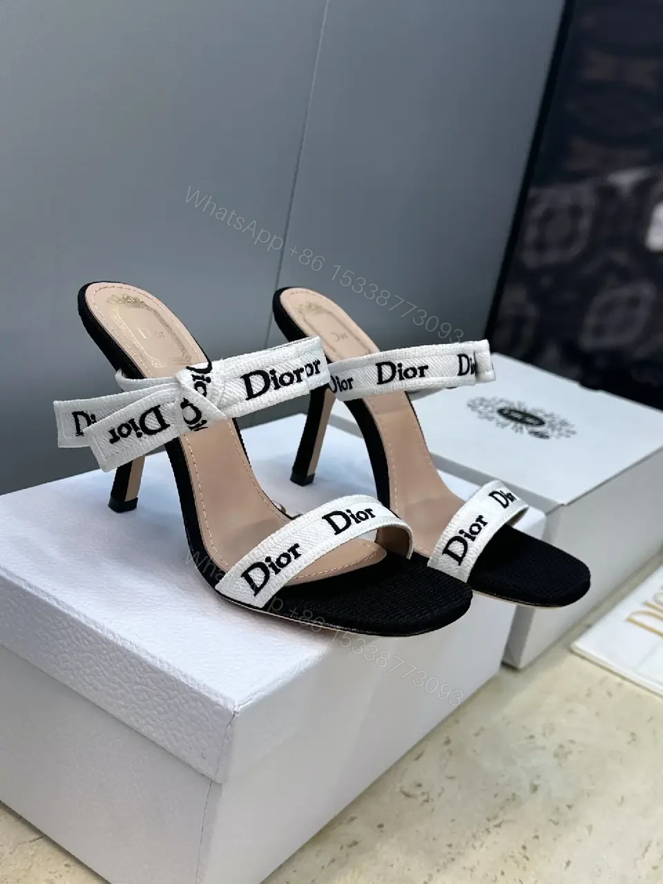 View 9 of White Fabric Straps Open-Toe Sandals with Dior-Branding, Minimalist Luxury, Open-Toe Sandals