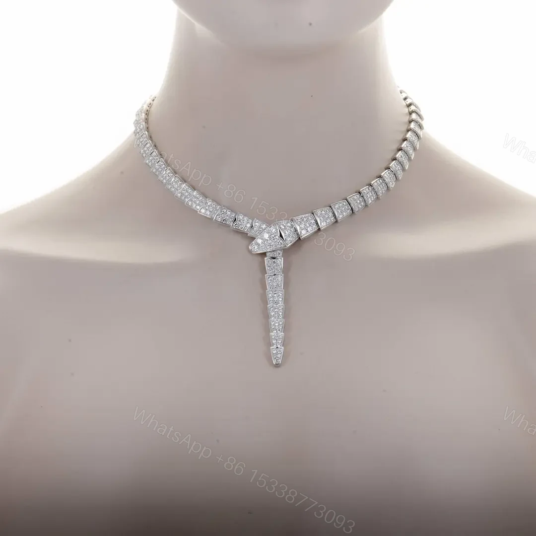 View 7 of 18k White Gold Bulgari Serpenti Full Pave Diamonds Necklace