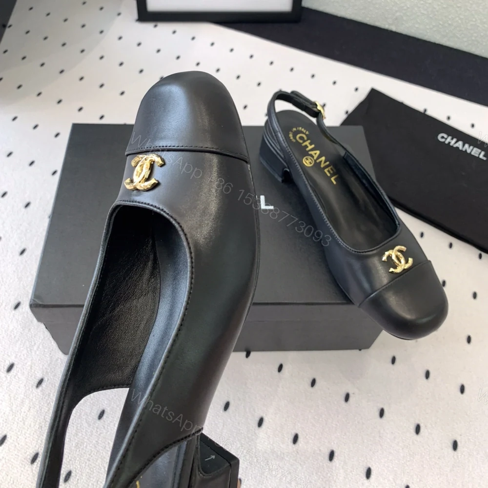 View 7 of 高仿Chanel*G45768B圓頭露跟單鞋小牛皮黑色3.5CM免檢版