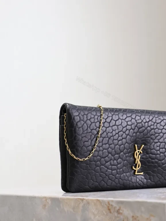 View 6 of Chic Leather Clutch with Gold Chain â€” Quiet Luxury Evening Bag