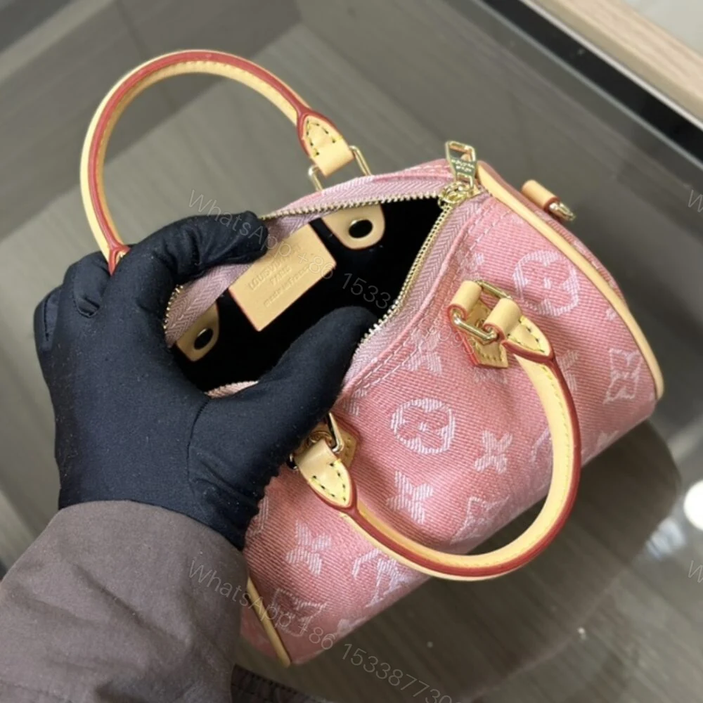 View 4 of Louis Vuitton Nano Speedy Monogram Jacquard Denim Pink 20Cm M81213