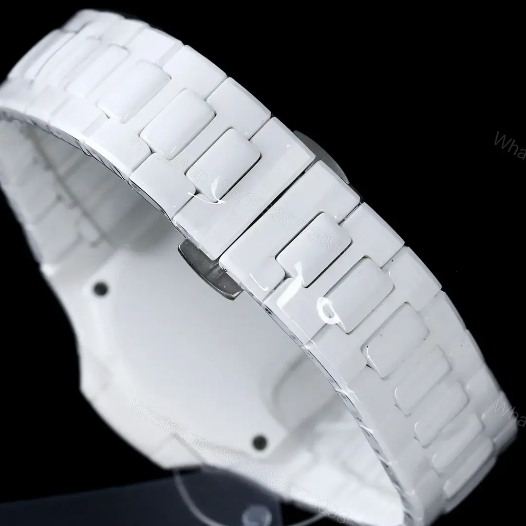 View 9 of Patek Philippe Pink Ceramic Nautilus Watch White Bracelet Ultimate 40MM PP-NAU-PNK-CER-WHT40
