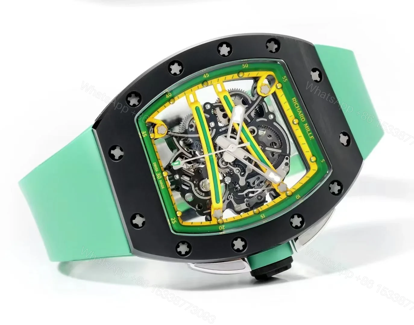 View 5 of Richard Mille RM61-01 Watch Mint Green Strap TZP-N Zirconia Ceramic NTPT Carbon Fiber Skeleton Dial RMUL2 Manual Winding Movement Sports Edition RM61-01-MGS-TZP-RMUL2