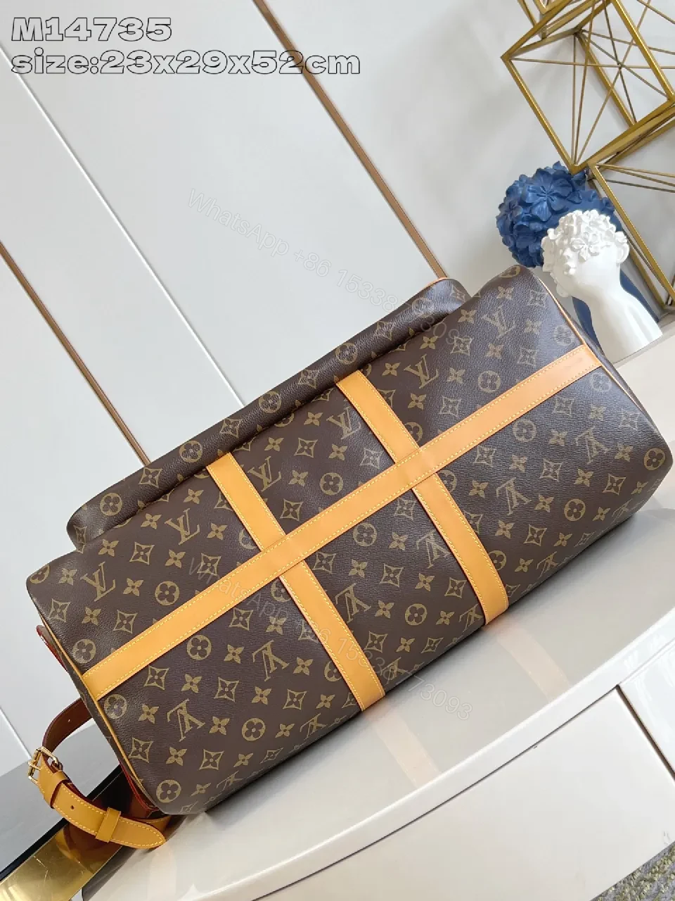 View 2 of Monogram Leather Carryall: Luxe Travel Tote with Structured Durability