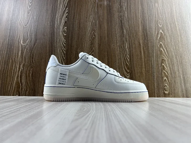 View 2 of White/Blue Premium Leather Air Force 1 Low - Minimal Luxe Sneakers