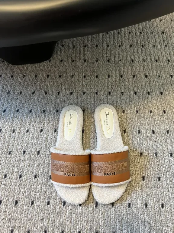 View 3 of Cozy Couture Plush Sliders with Leather Straps - Luxury House Sandals