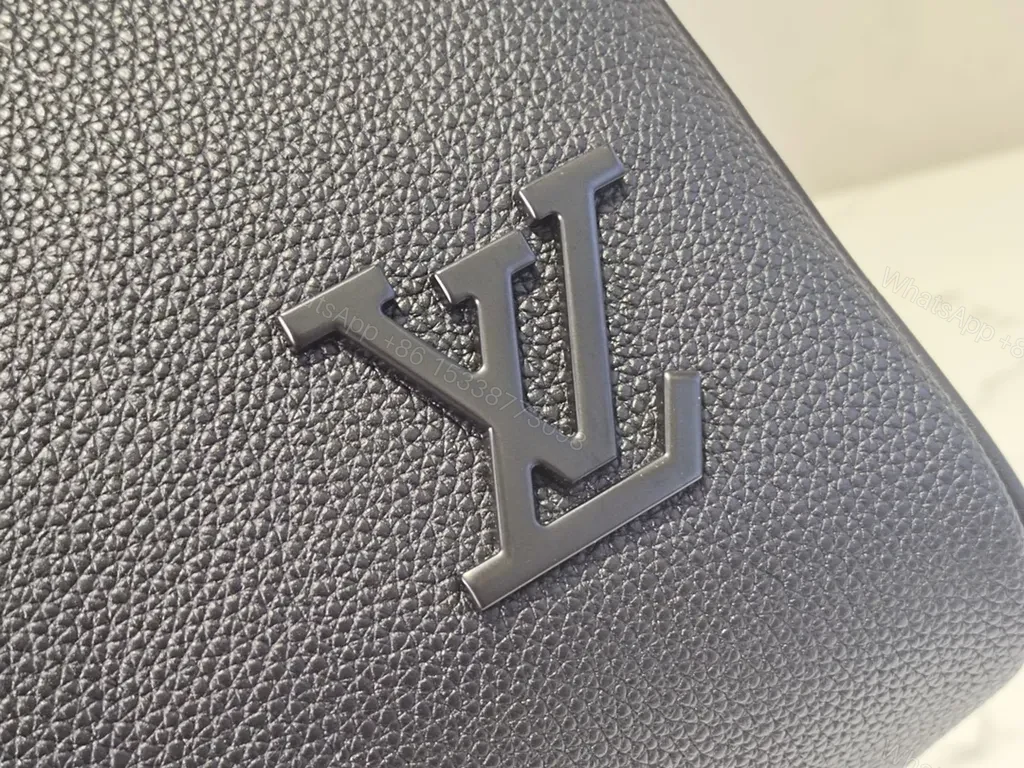 View 9 of Executive Black Duffle: Pebble Leather, LV-Inspired Travel Bag