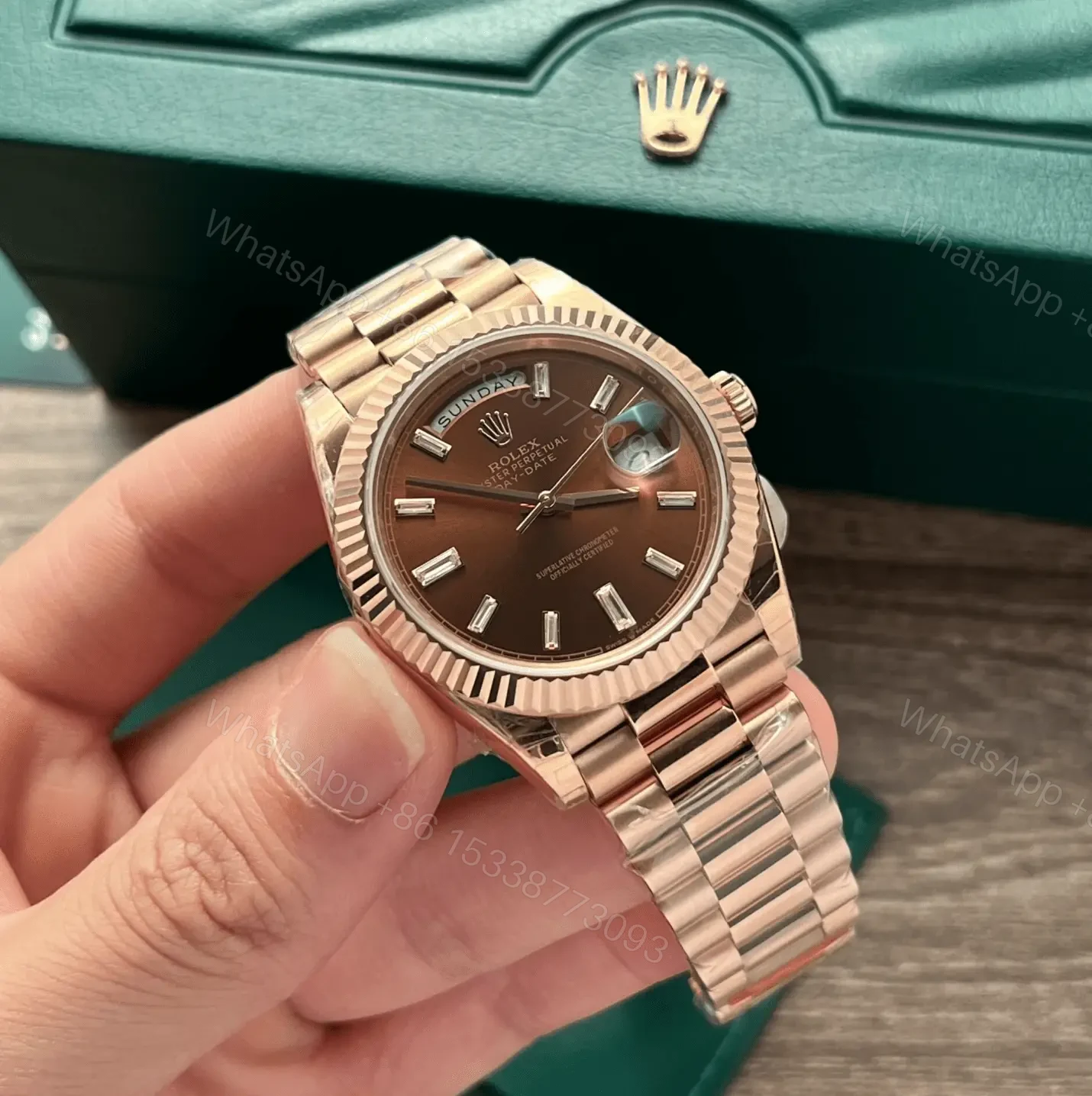 View 14 of Rolex Super Clone Day-Date Rose Gold President Strap 40mm