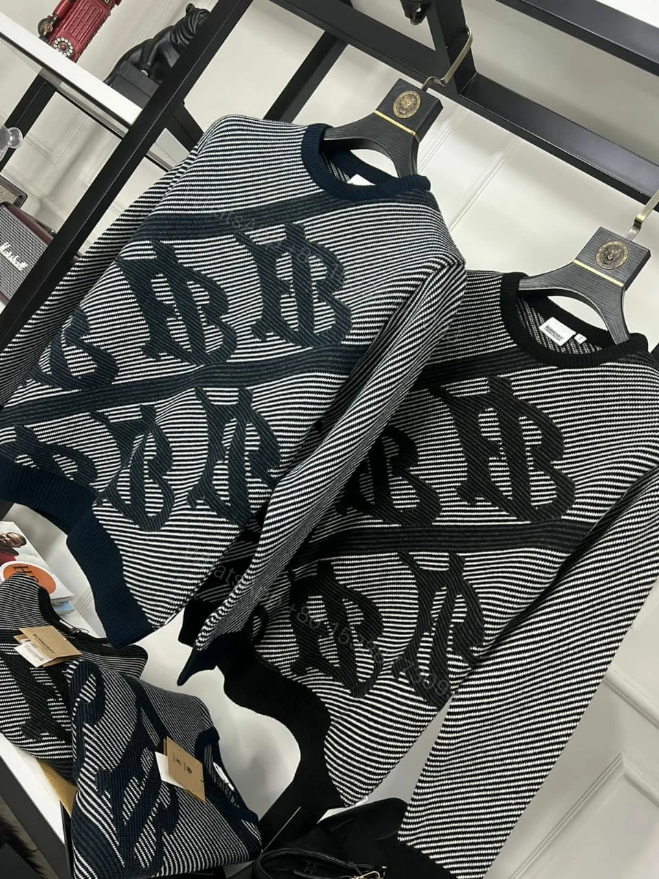 View 3 of First Copy Burberry Exclusive Intarsia Knitting Round Neck Sweater for Men