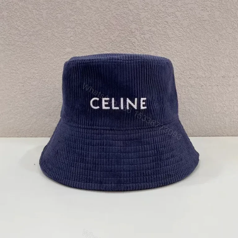 View 5 of Teal Cord Bucket Hat with CELINE Logo Detail