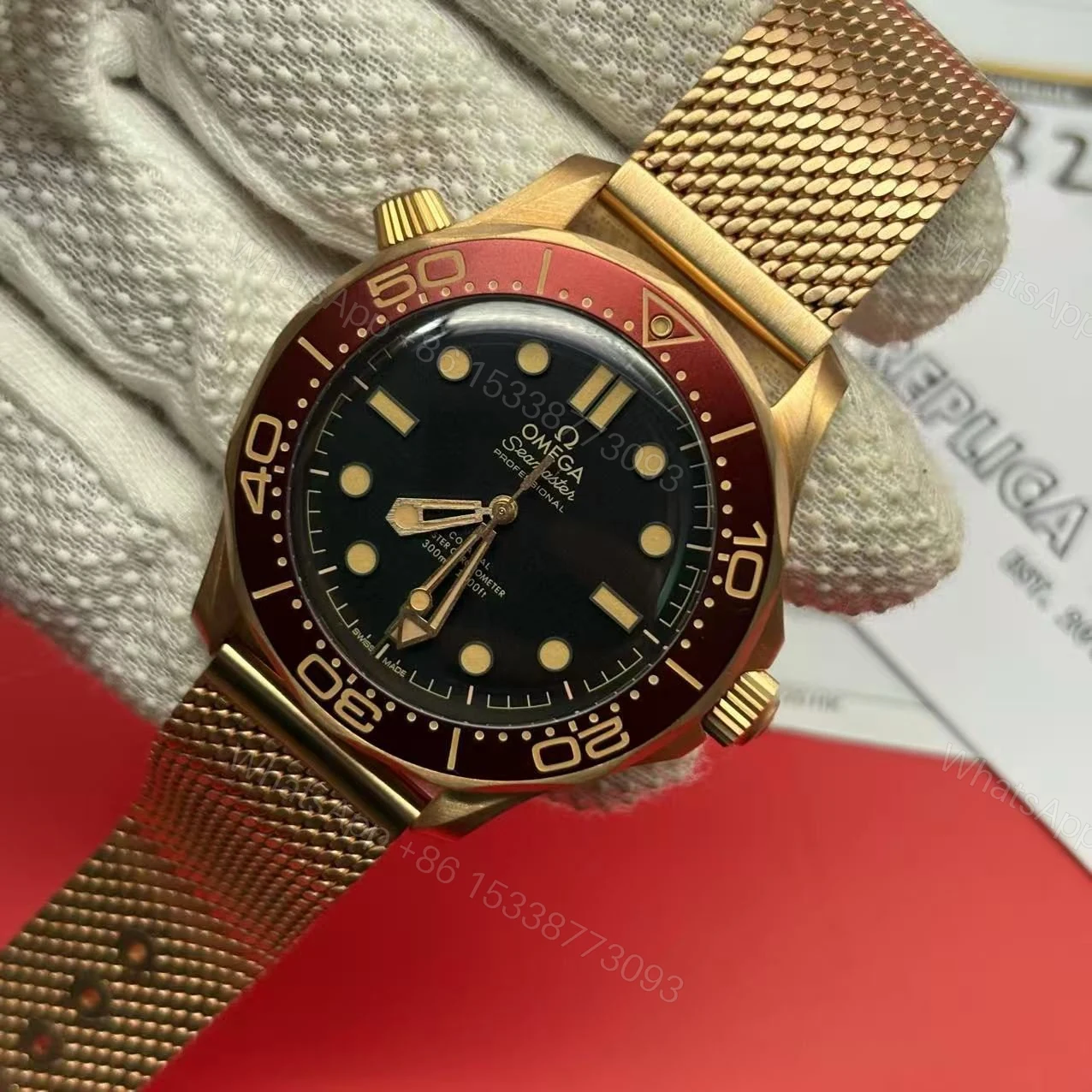 View 2 of Replica Omega Seamaster 007 Burgundy Watch Super Clone