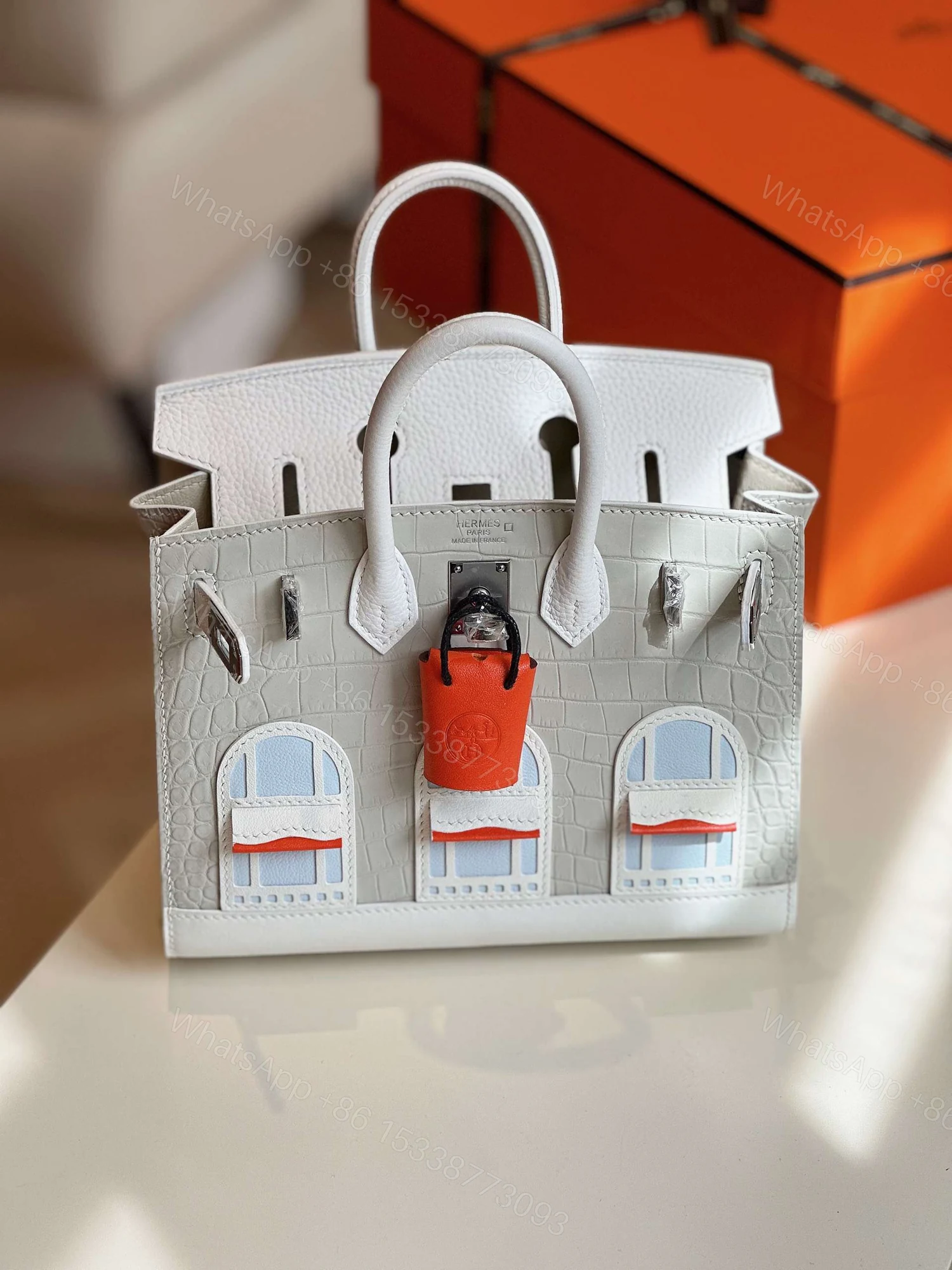 View 6 of Hermès Birkin 20 Sellier Faubourg House White Snow Palladium Hardware