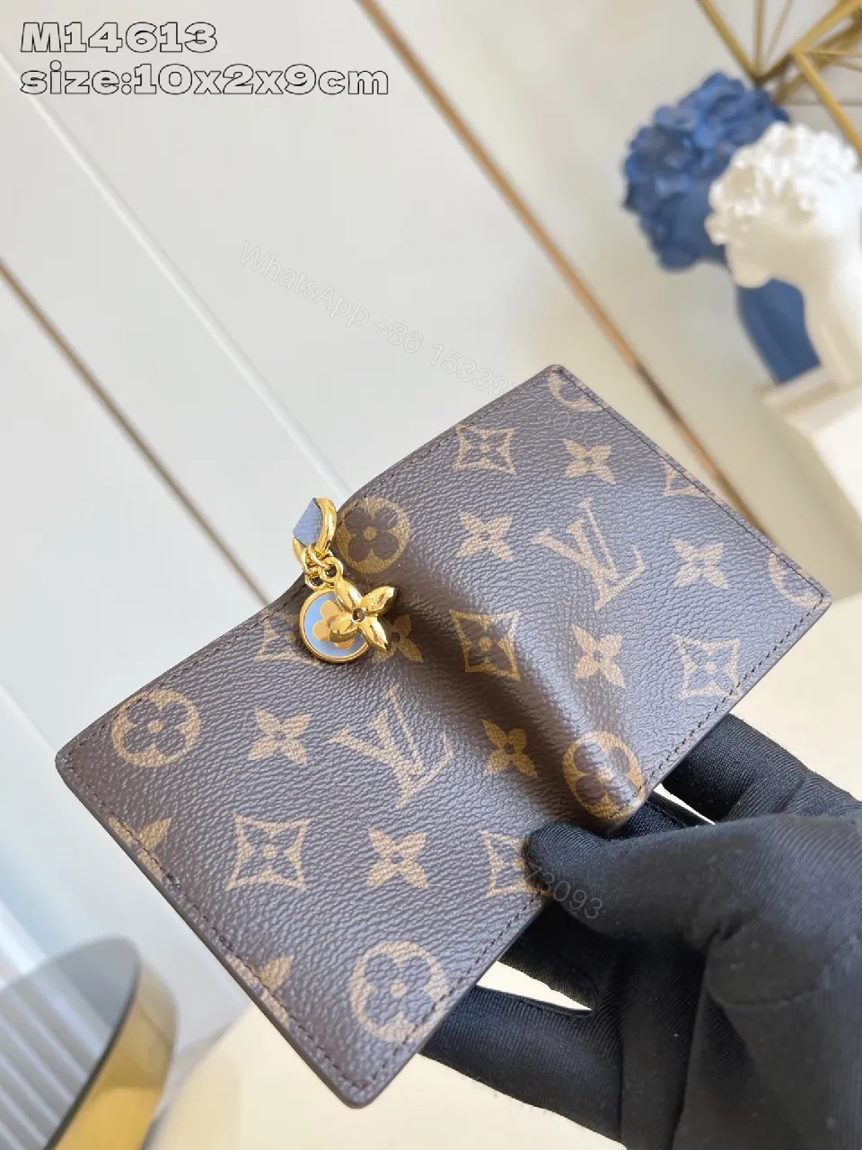 View 3 of Compact Monogram Card Holder with Signature Charm