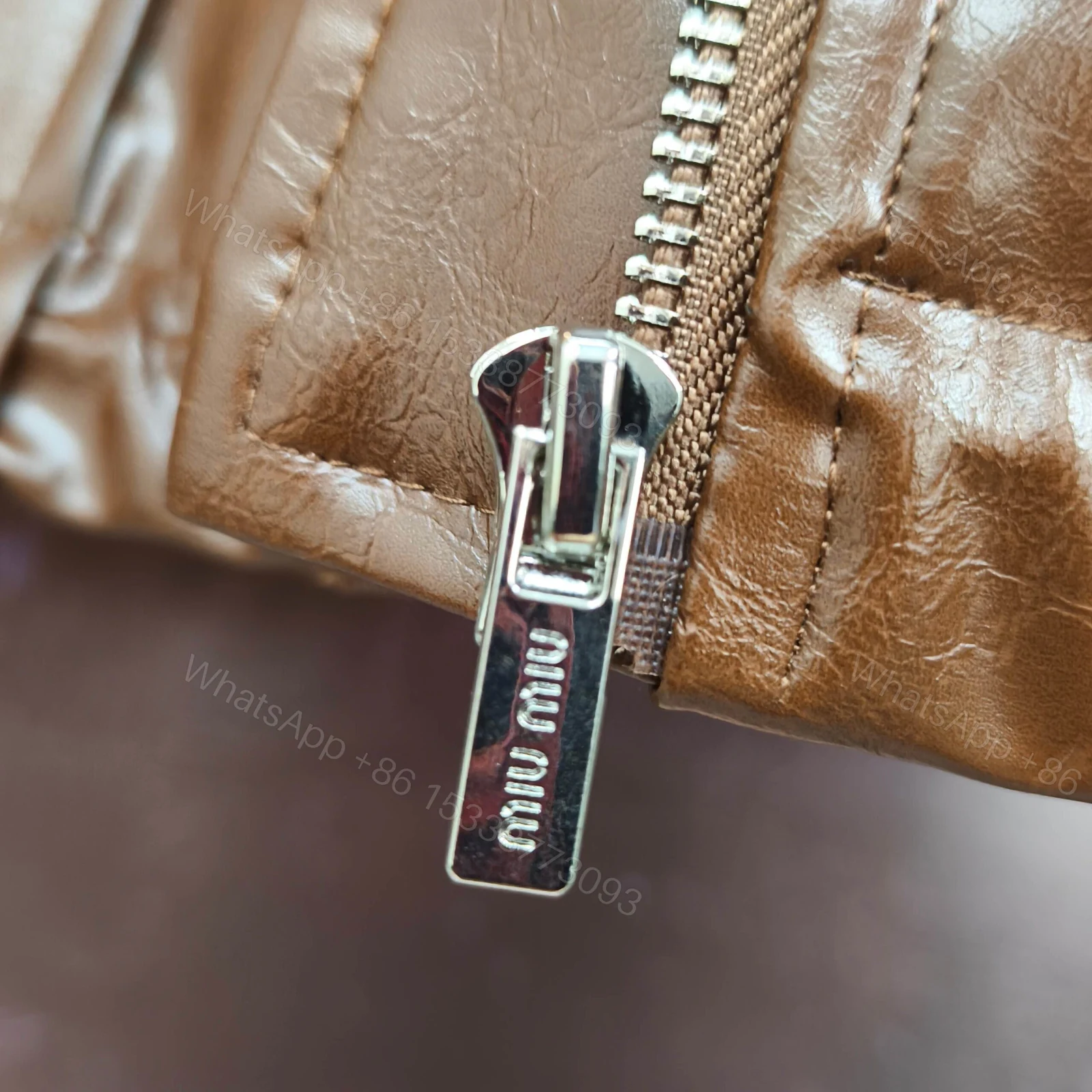 View 7 of Miumiu Crop Top Jacket Brown Leather