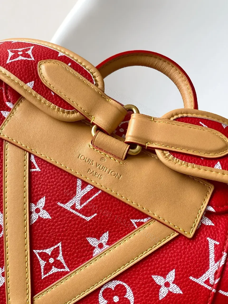 View 5 of Red Knit Luxury Backpack: Monogram Gold Hardware Backpack