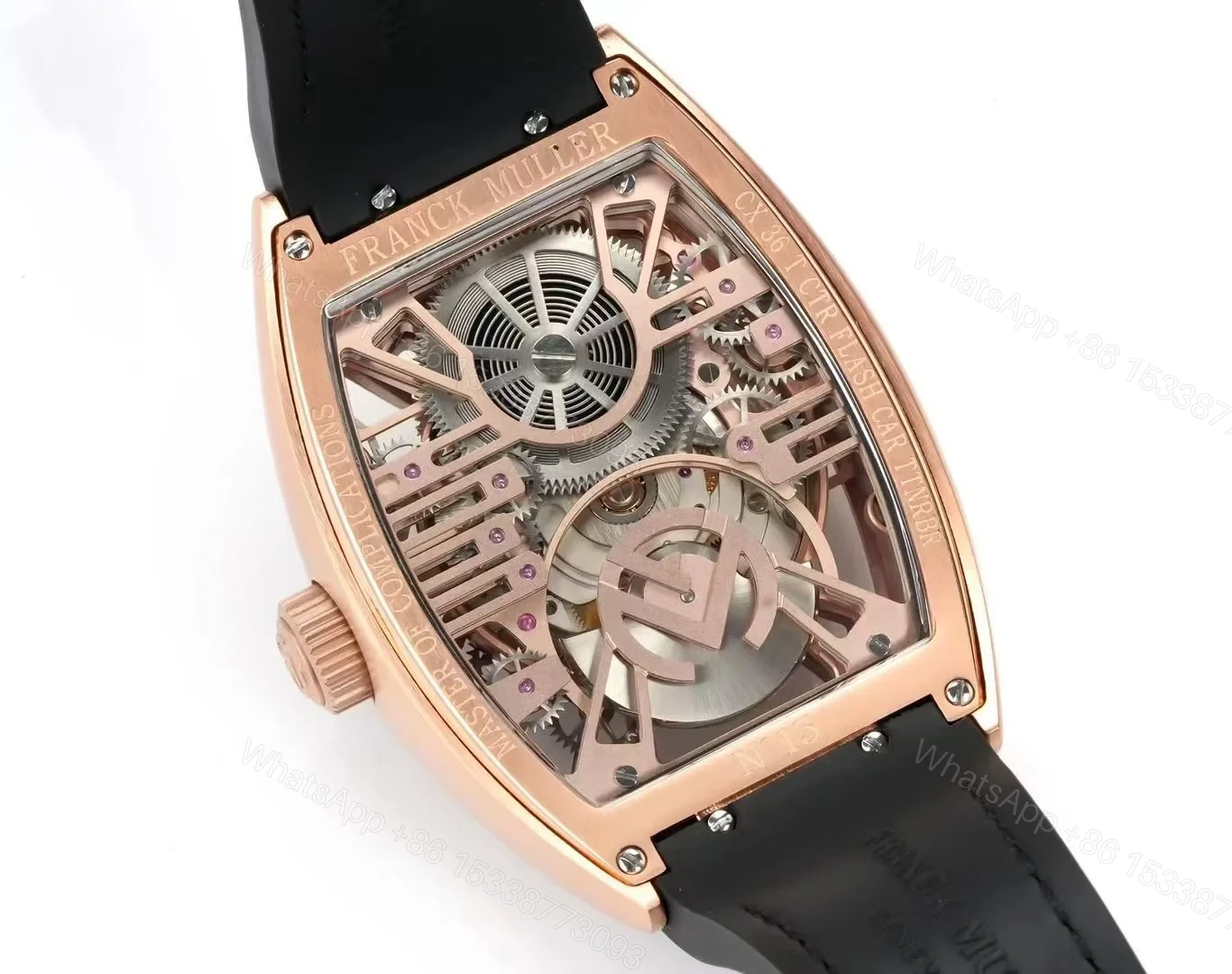View 8 of Franck Muller Grand Central Tourbillon Replica 42MM Premium Rose Gold Skeleton Leather Strap Edition FM-GCT-RG-SKEL-LTH-42