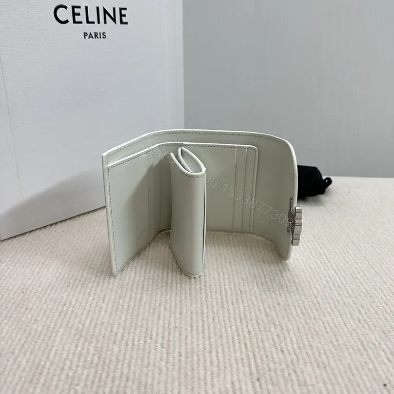 View 9 of Compact White Leather Wallet with Signature Hardware Minimalist Luxury