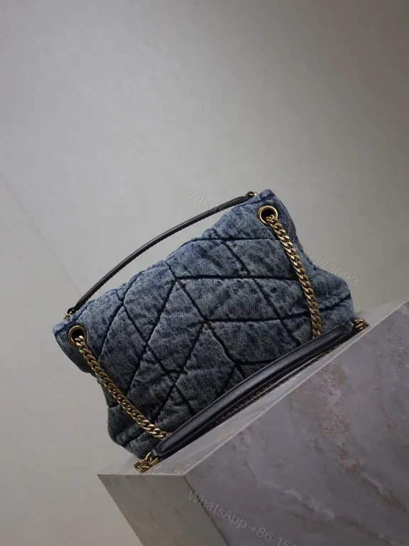 View 2 of Statement Denim Quilted Bag with Gold Hardware - Luxury Day-to-Evening Bag