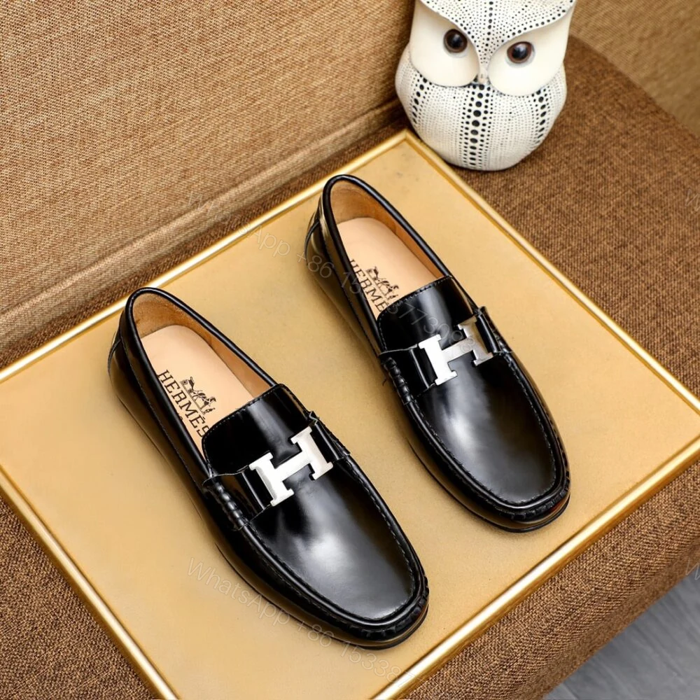 View 2 of Hermes Men’S Loafer Moccasin Polish With H Silver In Black