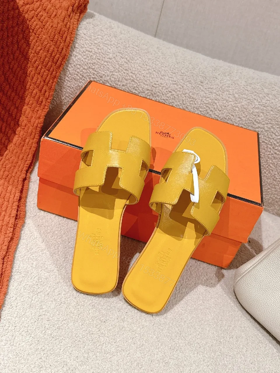 View 8 of Bright Yellow Leather Slip-On Sandals: Lightweight Luxury