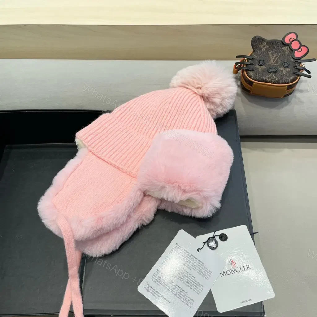 View 8 of Pink Knit Hat with Fuzzy Ear Flaps — Plush Warmth, Luxe Style