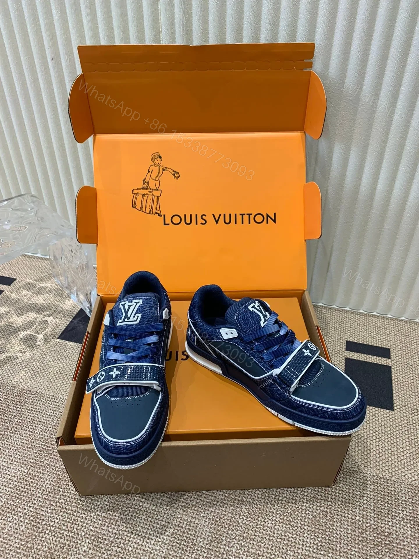 View 6 of LV Women Navy Canvas Leather Sneakers