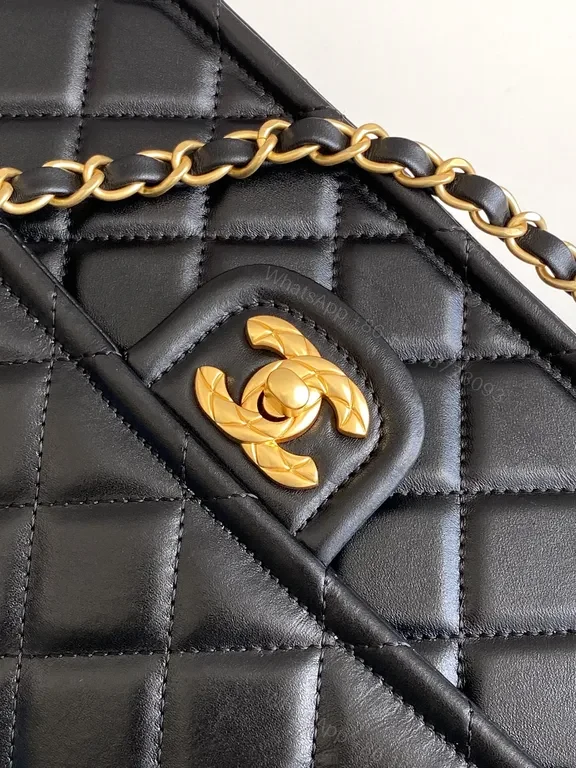 View 7 of Black Faux Leather Quilted Chain-Shoulder Bag, Luxury Everyday Style