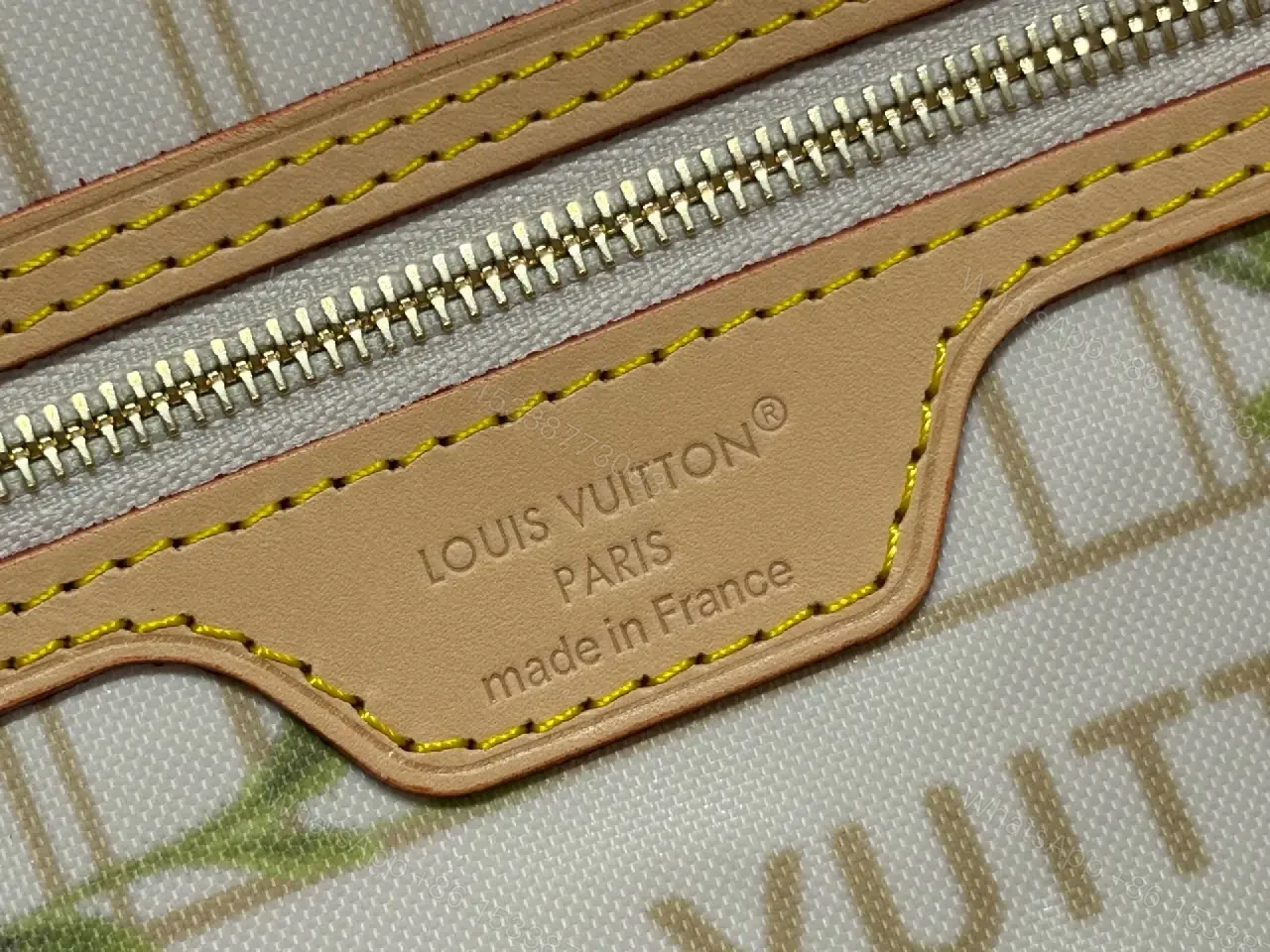 View 3 of Off-White Monogram Tote Pouch Set with Tan Leather Trim