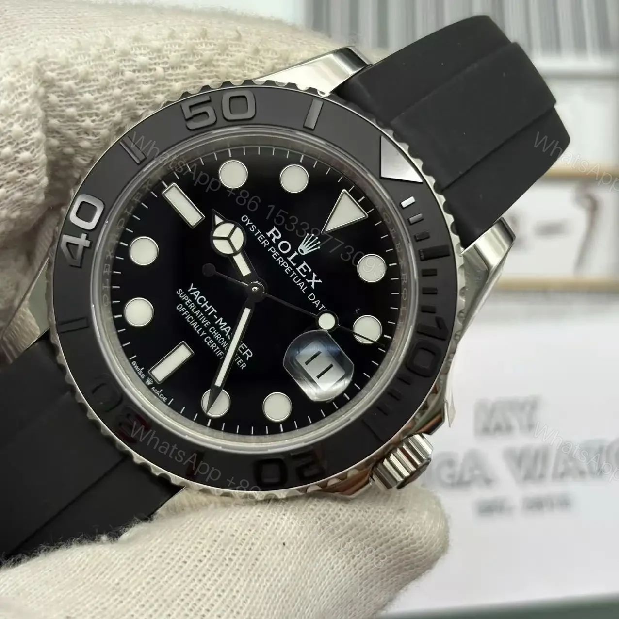 View 9 of Replica Rolex YACHT-MASTER 42 White gold 2022