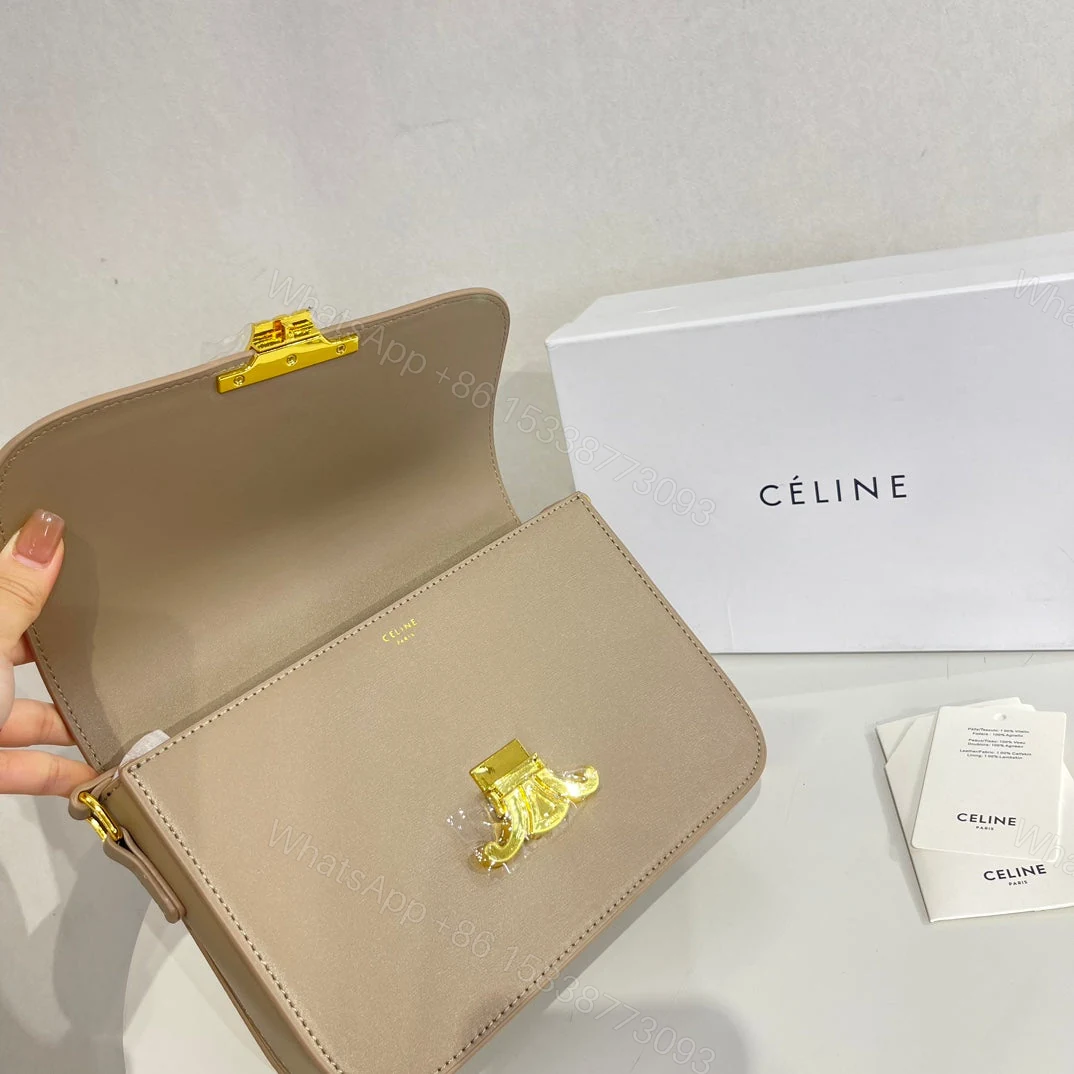 View 3 of CELINE TEEN TRIOMPHE BAG IN SHINY CALFSKIN BEIGE 18CM