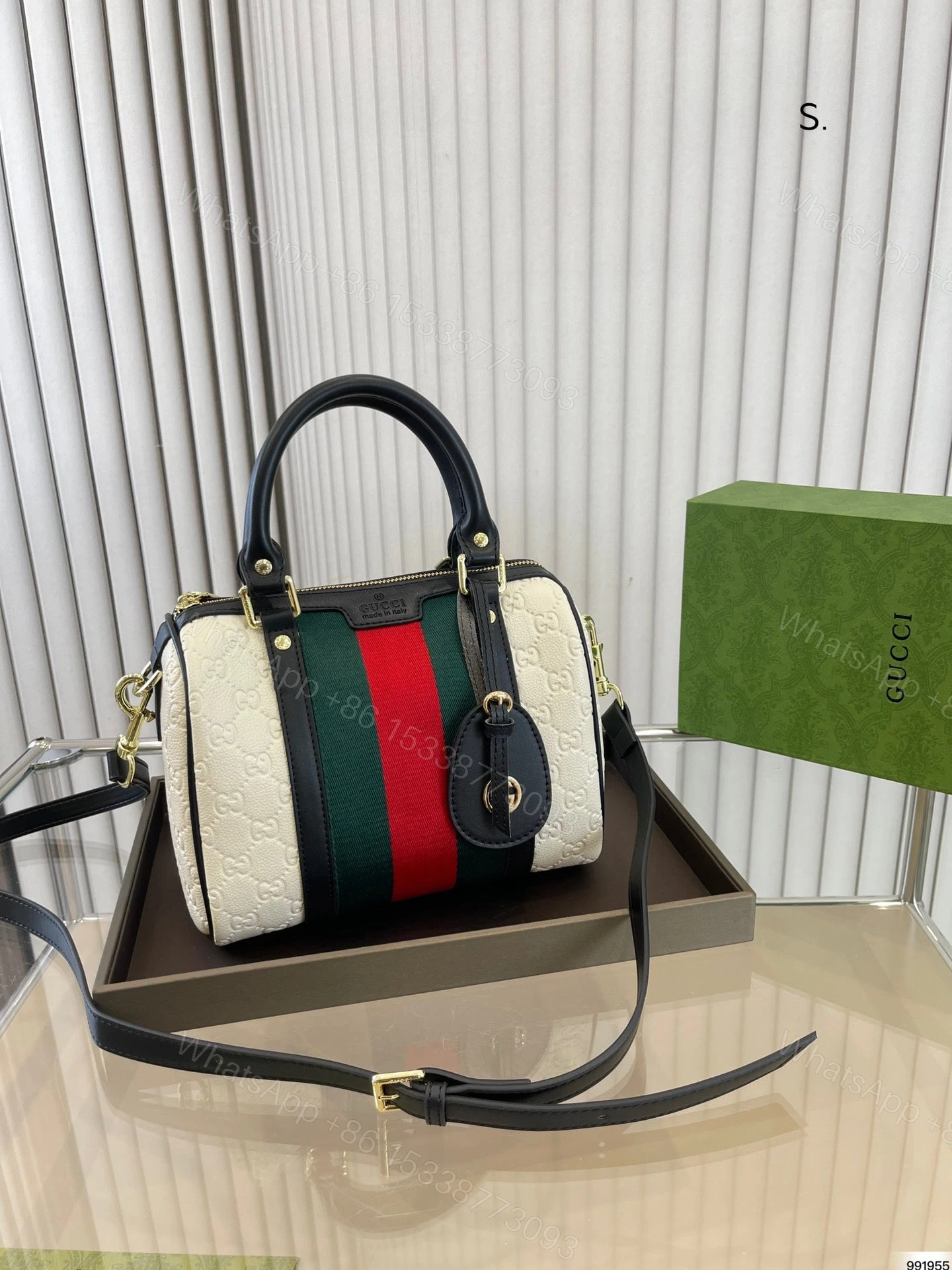 Gucci Dark Brown/Beige GG Canvas and Small Vintage Web Boston Bag — view 1