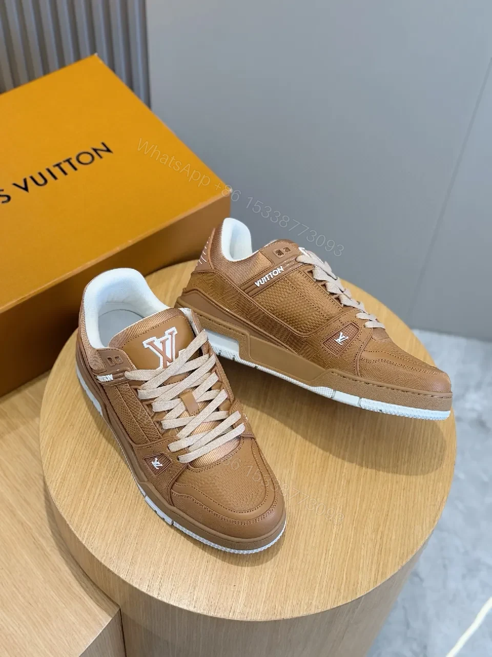 View 4 of Brown Textured Leather Sneakers - Luxe Casual Comfort