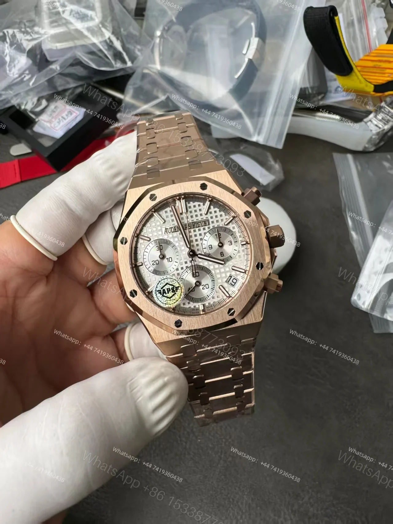 View 4 of Audemars Piguet Super Clone Royal Oak Rose Gold White Dial 26240 Chronograph 41mm Cal.4401