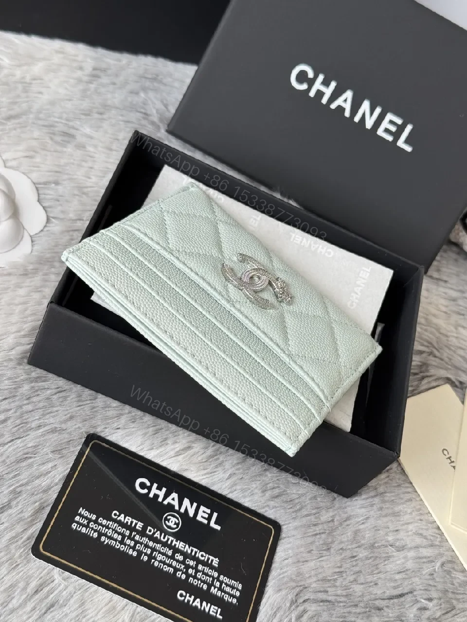 View 2 of Pastel Mint Quilted Leather Wallet with Interlocking CC – Everyday Luxury