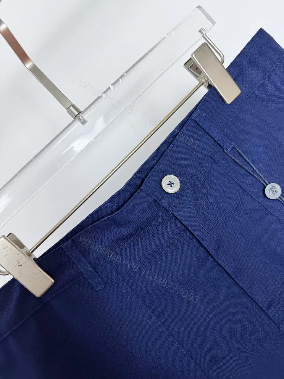 View 8 of Navy Linen Belted Bermuda Shorts Louis Vuitton Logo