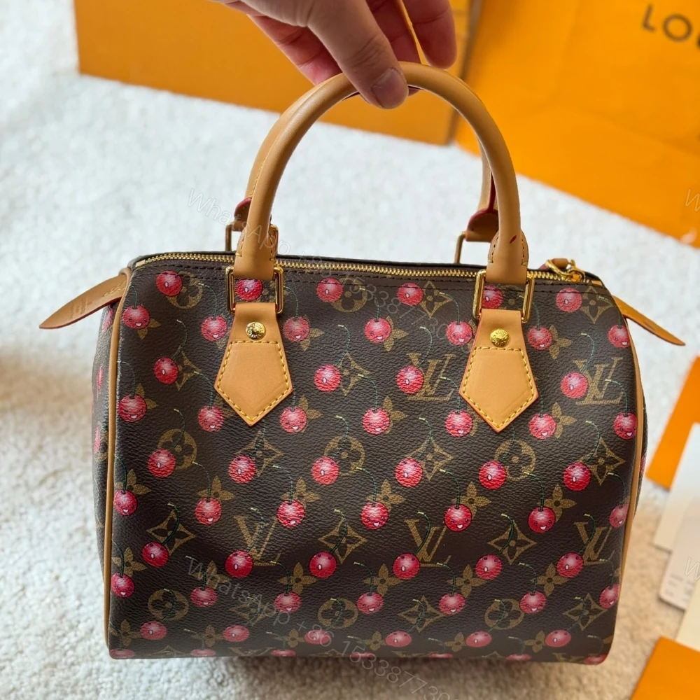 View 4 of Louis Vuitton X Takashi Murakami Monogram Cerise Speedy 25 Gold Hardware Brown 25Cm