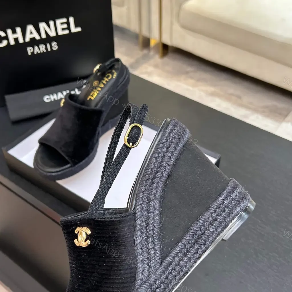 View 6 of Chic Black Textured Slingback Sandals with Gold Logo