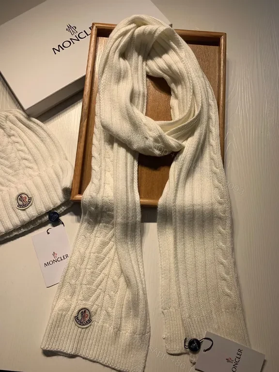 View 6 of Cozy Ivory Knit Beanie & Scarf Set â€” Moncler Style