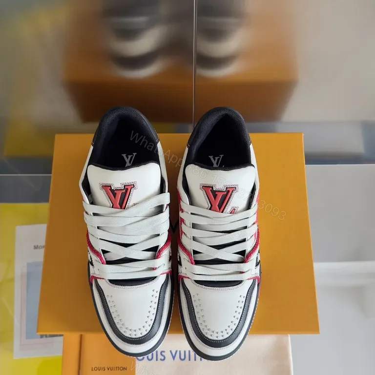 Bold Contrast Panel Sneakers: Luxe LV-Inspired Monogram High-Tops — view 1