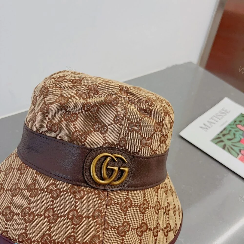 View 8 of Gucci Canvas Bucket Hat With Double G Brown 576587 4HG62 2564