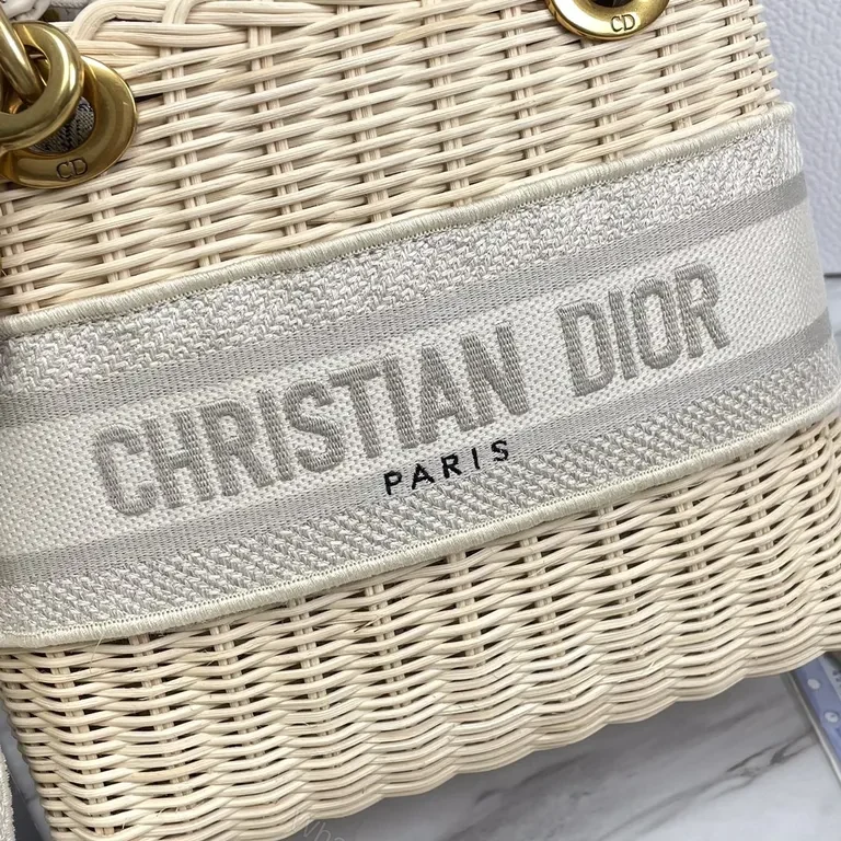 View 8 of Christian Dior Wicker Basket Bag - Ivory Leather Trim, Gold Hardware, Crossbody