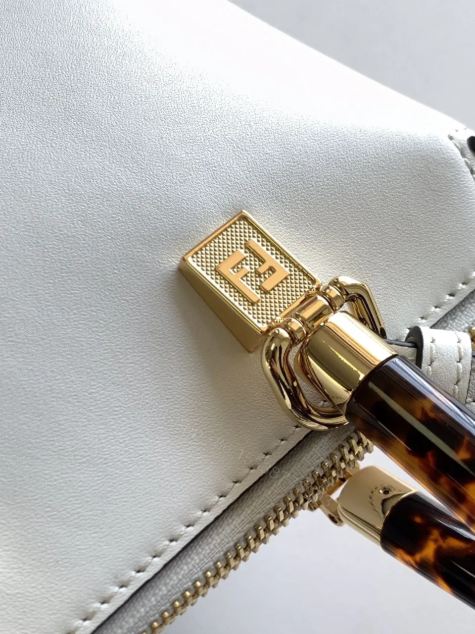 View 4 of White Leather Handbag Crystal-Embellished Logo