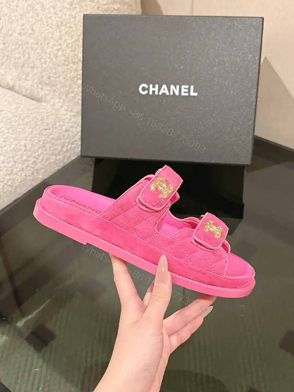 View 9 of Pink Luxe Slides with Dual Straps and Cushioned Comfort