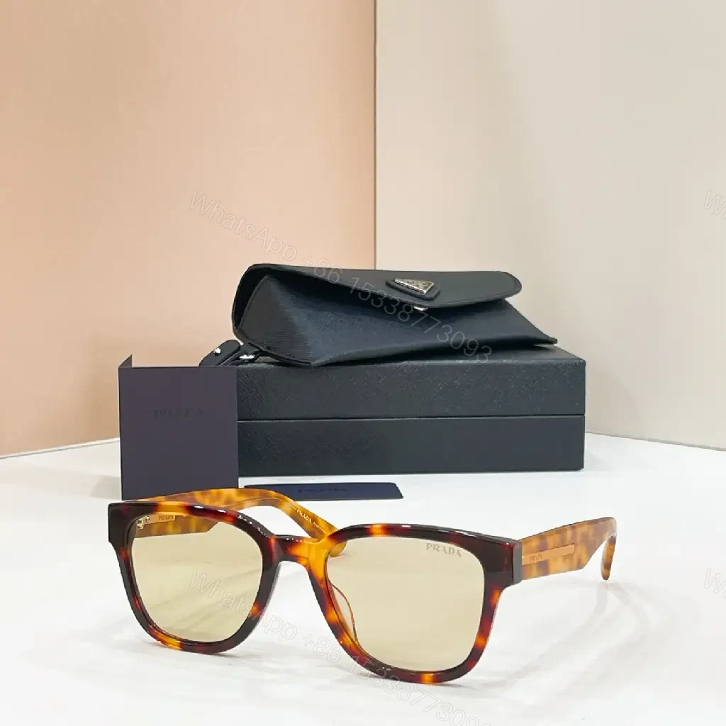 View 9 of Brown tortoise square sunglasses, chunky glossy frame, retro thin PRADA temple