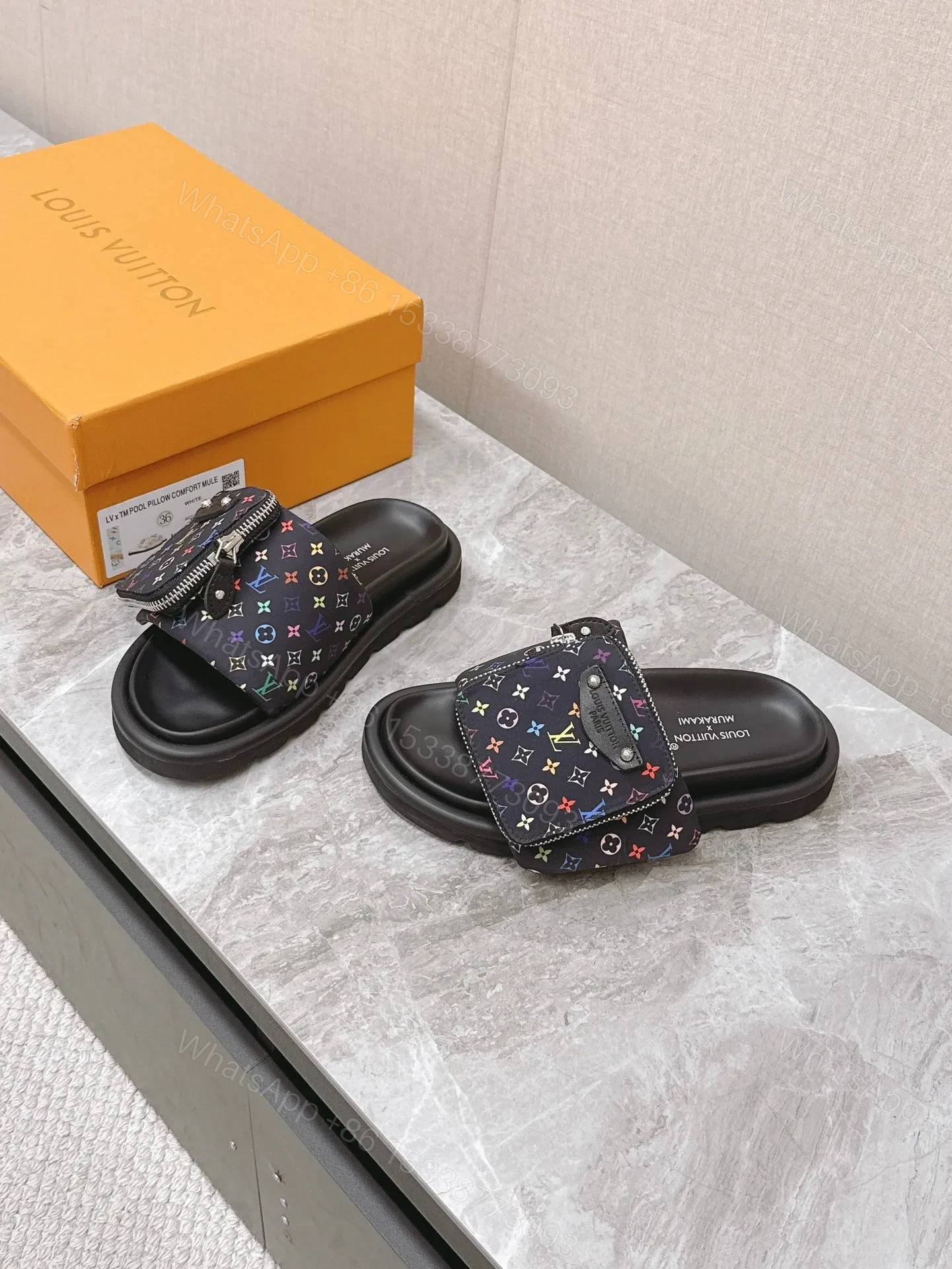 View 3 of LV Women Black Fabric Adjustable Pocket Mules