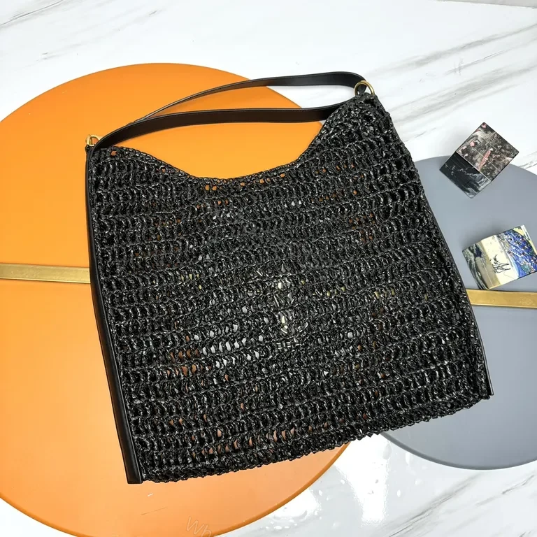 View 6 of Black Croc-Texture Tote with Gold YSL Logo â€“ Everyday Luxury Tote