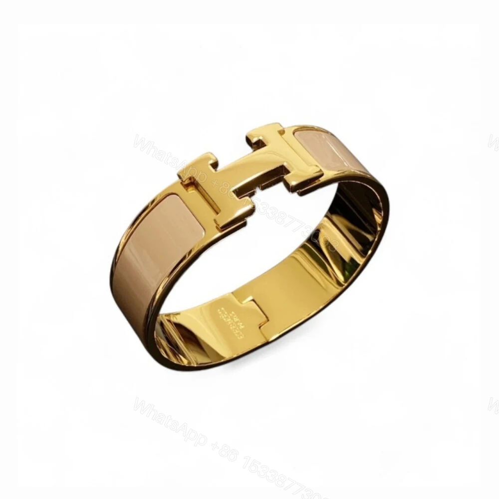 Hermes Clic H Wide Bracelet Gold & Beige — view 1