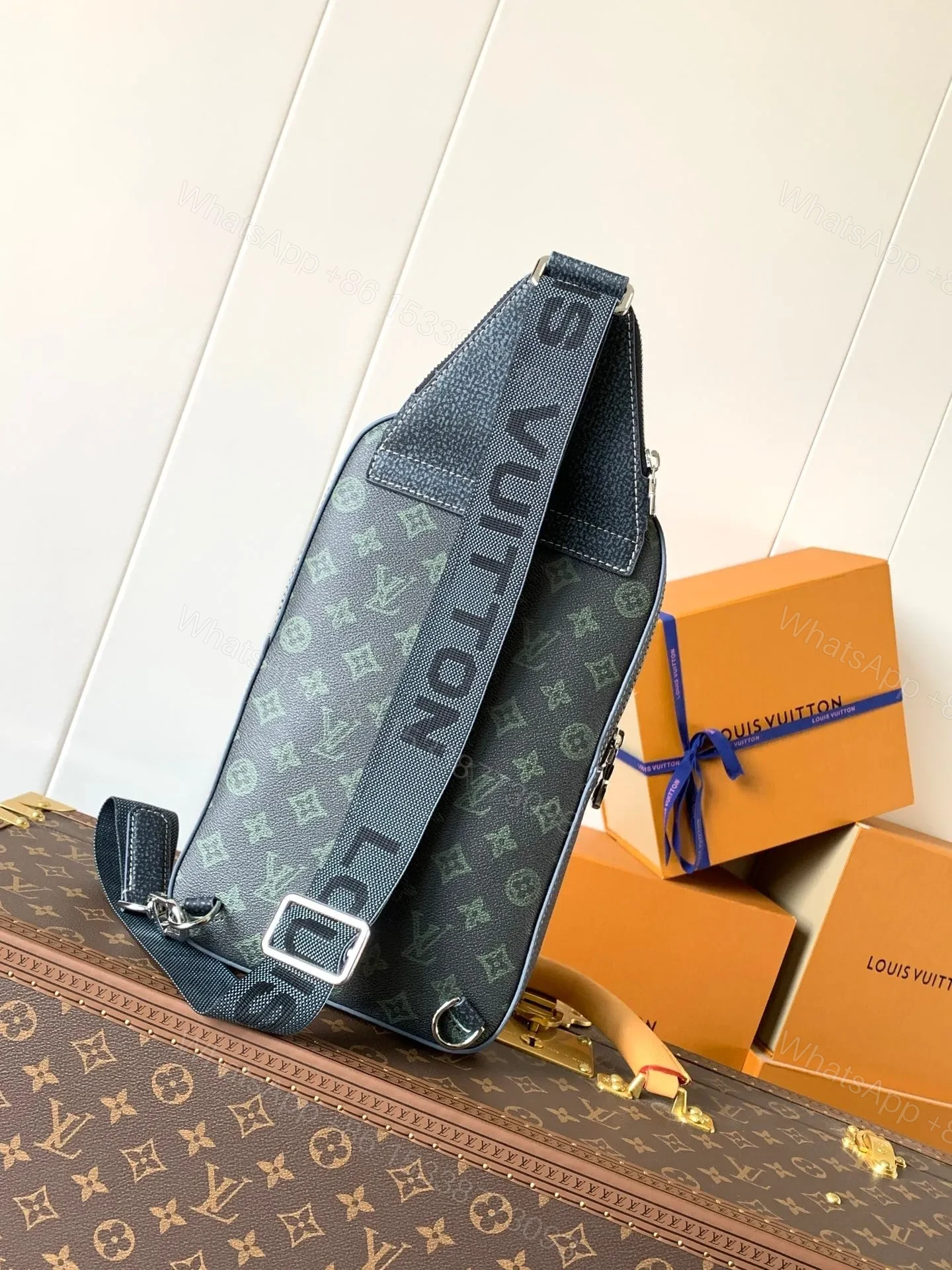 View 2 of LV AVENUE SLINGBAG 31 IN BLACK MONOGRAM CANVAS WITH BROWN LOGO
