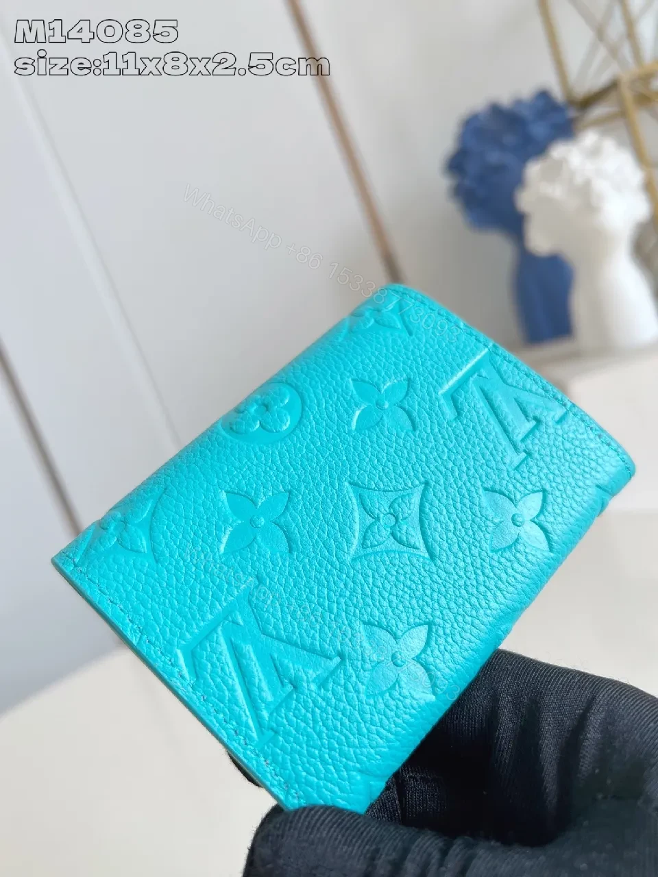 View 4 of Vibrant Turquoise Monogram Wallet — Compact Luxury Organizer