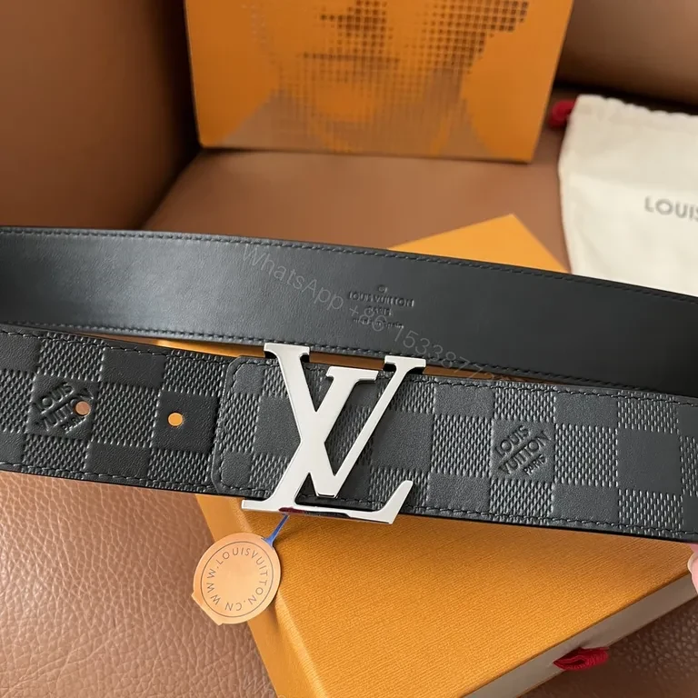 View 2 of Bold Textured Belt with LV Monogram Buckle